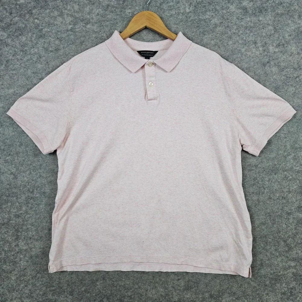 Banana Republic Heathered Pink Polo Shirt Size L Luxe Touch‎ Performance FLAWED